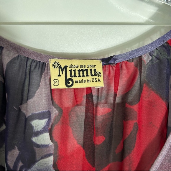 Show Me Your Mumu Women's Purple and Red Rose Sheer Short Tunic in Size‎ M - Picture 7 of 11